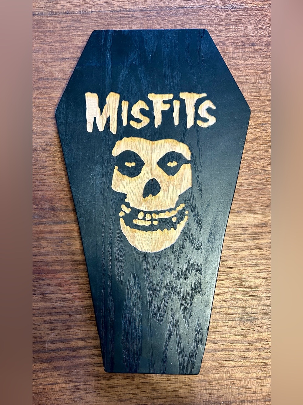 Misfits Wooden Black Coffin friend scull Cut Laser Engraved Wall Plaque Art 13.5